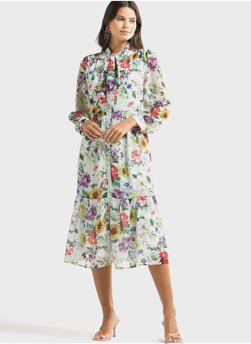 FAV - Floral Print Button Down Shirt Dress - Image 1