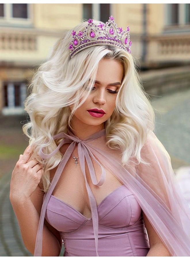 SWEETV Queen Crowns For Women Purple Princess Tiara Quinceanera Pageant Crown Diadem Crystal Headpiece For Birthday Prom  - Image 3
