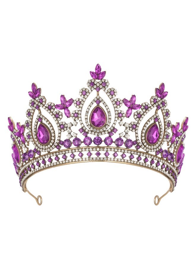 SWEETV Queen Crowns For Women Purple Princess Tiara Quinceanera Pageant Crown Diadem Crystal Headpiece For Birthday Prom  - Image 1