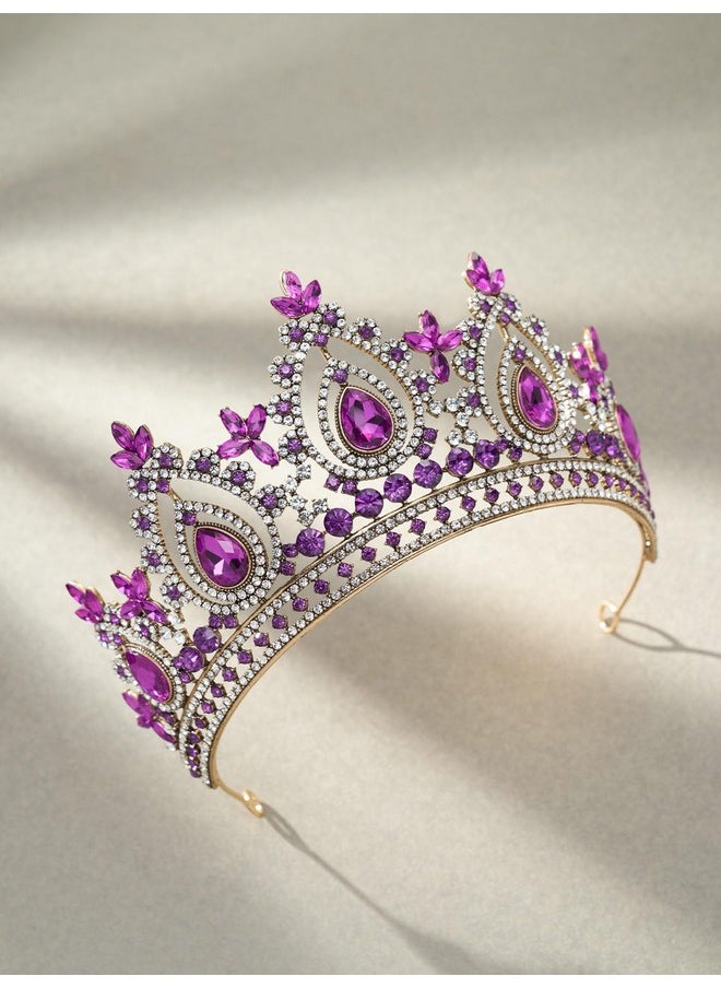 SWEETV Queen Crowns For Women Purple Princess Tiara Quinceanera Pageant Crown Diadem Crystal Headpiece For Birthday Prom  - Image 4