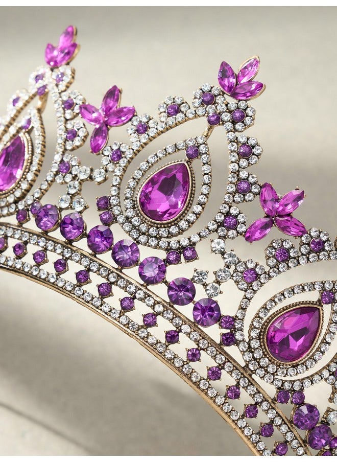 SWEETV Queen Crowns For Women Purple Princess Tiara Quinceanera Pageant Crown Diadem Crystal Headpiece For Birthday Prom  - Image 5