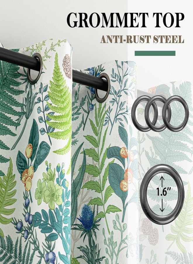 keensoft Botanical 100% Blackout Curtains for Bedroom 63 Inch Length 2 Panels Set White Green Plant Floral Black Out Curtains Insulated Grommet Room Darkening Window Drapes for Living Room，52Wx63L - Image 5
