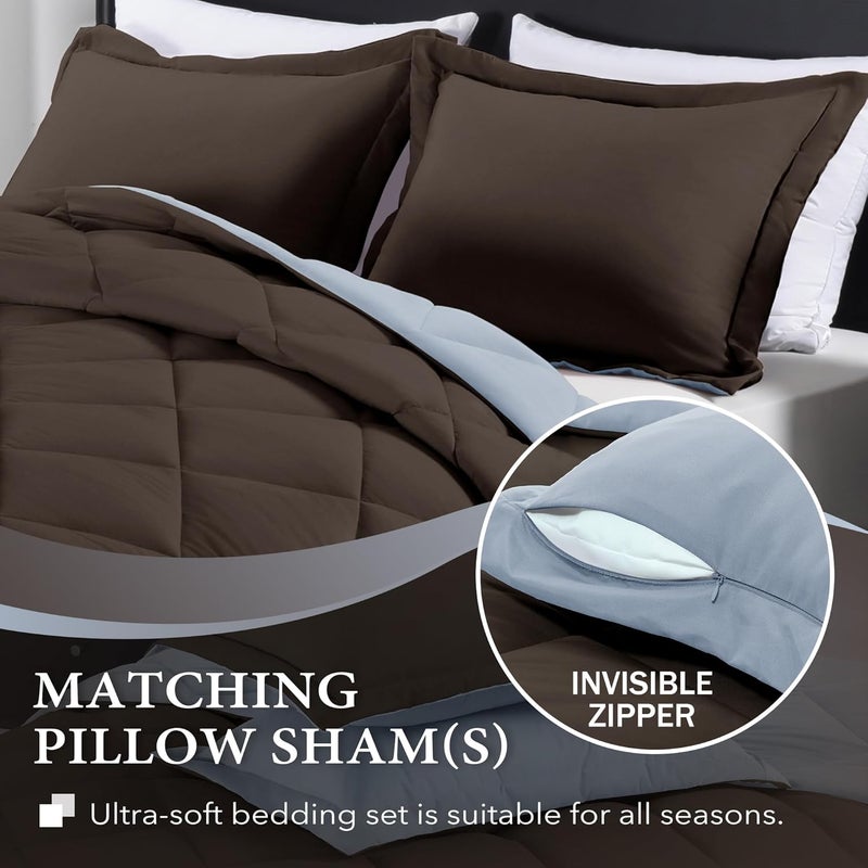 downluxe Queen Comforter Set - Brown and Blue Queen Comforter, Soft Bedding Sets for All Seasons -3 Pieces - 1 Comforter (88"x92") and 2 Pillow Shams(20"x26") - Image 3
