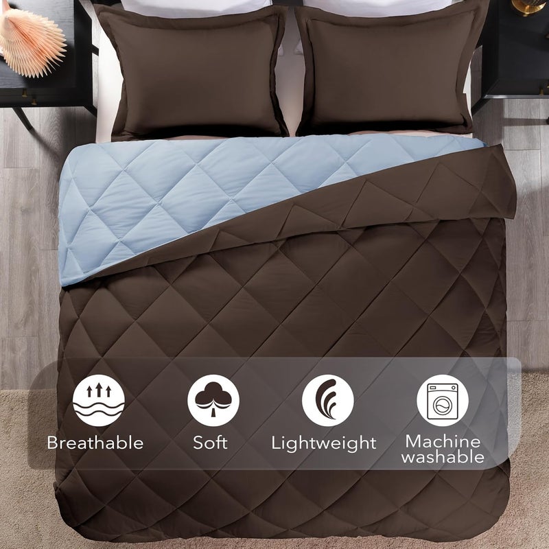 downluxe Queen Comforter Set - Brown and Blue Queen Comforter, Soft Bedding Sets for All Seasons -3 Pieces - 1 Comforter (88"x92") and 2 Pillow Shams(20"x26") - Image 5
