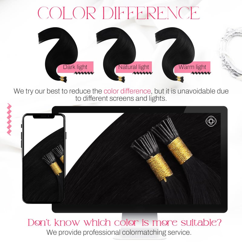 Moresoo I Tip Hair Extensions Human Hair Black Itip Human Hair Extensions 24 Inch Long Straight Itip Extensions Real Human Hair Jet Black for Wedding 0.8G/S 50S 24In - Image 5