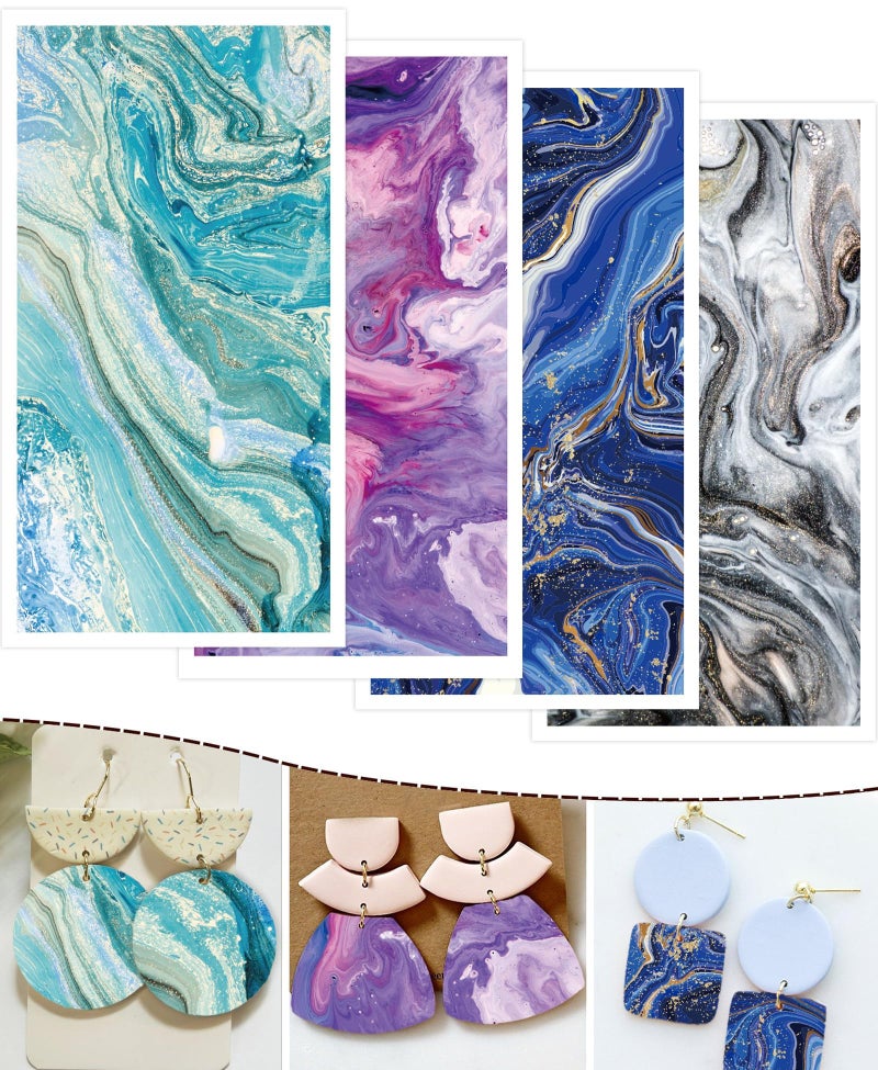 Puocaon Polymer Clay Transfer Paper - Fluid Marble Transfer Sheets for Polymer Clay Earrings Jewelry Making - Image 1