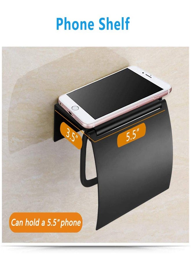 AYADA Matte Black Toilet Paper Holder Wall Mounted with Phone Shelf, Universal Modern Toilet Tissue Holder fit Mega Roll Toilet Paper, Cat Proof Toilet Paper Holder Bathroom Metal Aluminum Covered TP Holder - Image 2