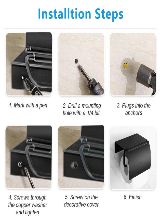 AYADA Matte Black Toilet Paper Holder Wall Mounted with Phone Shelf, Universal Modern Toilet Tissue Holder fit Mega Roll Toilet Paper, Cat Proof Toilet Paper Holder Bathroom Metal Aluminum Covered TP Holder - Image 5