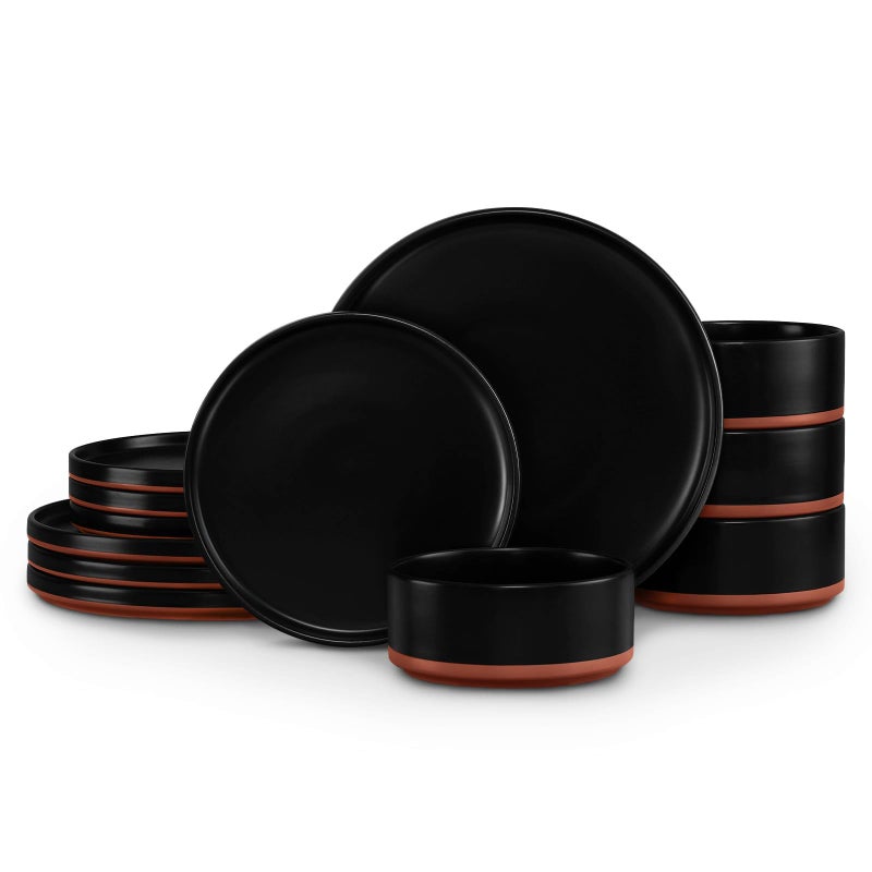 LIANYU 12 Pieces Porcelain Dinnerware Sets, Premium Plates and Bowls Set, High-Fired Ceramic Dishes Set for 4, Chip & Scratch Resistant, Microwave Dishwasher Safe, Charcoal Black - Image 1