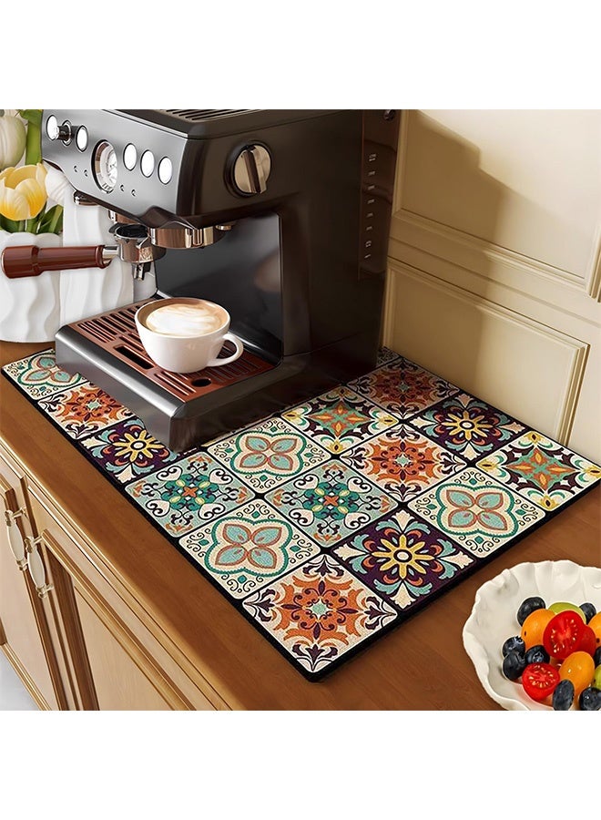 Peachjoy Coffee Maker Mat for Countertop, Absorbent Drying Mat Coffee Bar Accessories, Dish Drying Mat for Kitchen, Absorbent Quick Drying Mat for Kitchen Counter Coffee Machine Mat 40x60cm (Retro Plaid)  - Image 1
