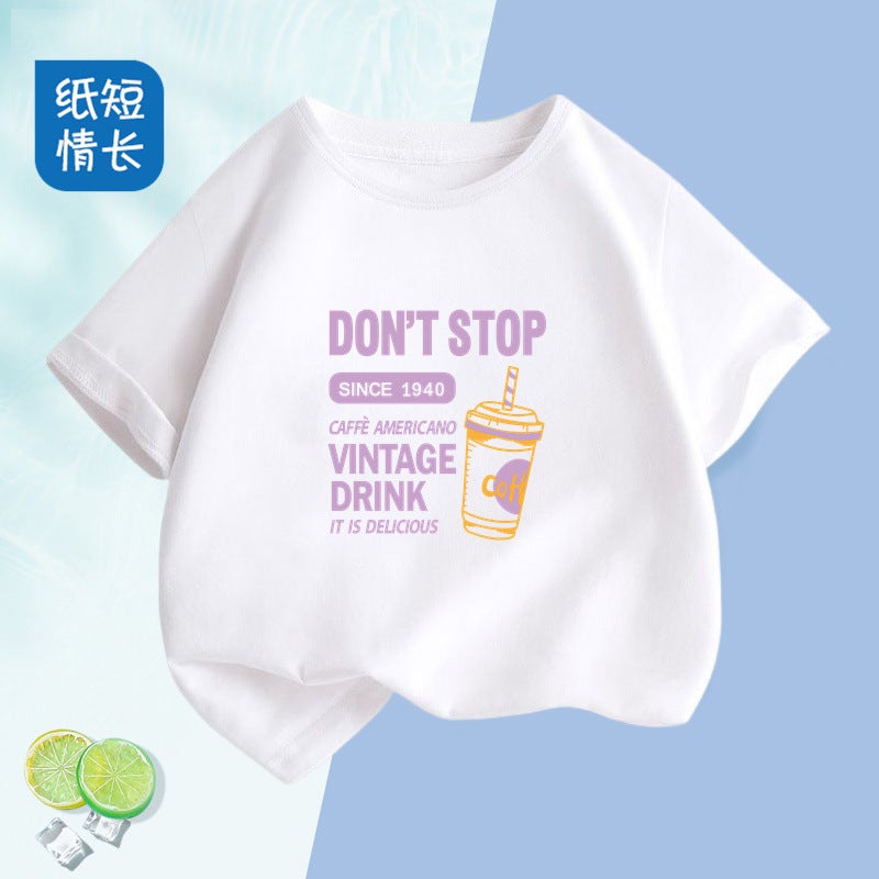 2223# Boys And Girls Short-Sleeved T-Shirt Large And Medium-Sized Children'S Western Style Cotton Children'S Comfortable Breathable T-Shirt Top - Image 1