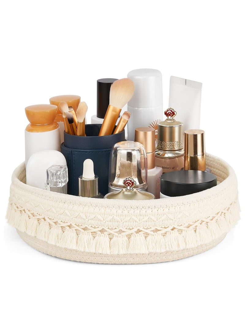 لوبيتيز سلال ، سلال الهدايا ، سلال تخزين سطح المكتب ، الأبيض المنسوجة الحبل بوهيميا الرياح ، طول 28 سم / 11 بوصة ، 7.9cm / 3.1 بوصة عالية ، الجدول خلع الملابس ، غرفة المعيشة ، حمام - Image 1