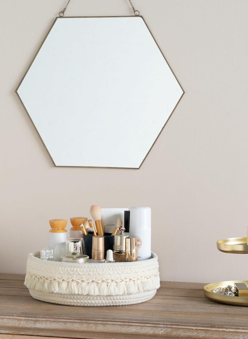 لوبيتيز سلال ، سلال الهدايا ، سلال تخزين سطح المكتب ، الأبيض المنسوجة الحبل بوهيميا الرياح ، طول 28 سم / 11 بوصة ، 7.9cm / 3.1 بوصة عالية ، الجدول خلع الملابس ، غرفة المعيشة ، حمام - Image 2