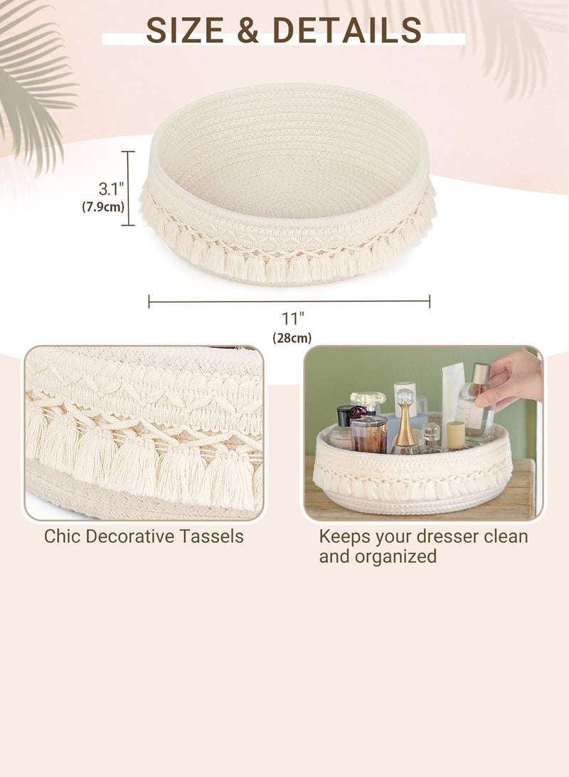 لوبيتيز سلال ، سلال الهدايا ، سلال تخزين سطح المكتب ، الأبيض المنسوجة الحبل بوهيميا الرياح ، طول 28 سم / 11 بوصة ، 7.9cm / 3.1 بوصة عالية ، الجدول خلع الملابس ، غرفة المعيشة ، حمام - Image 4