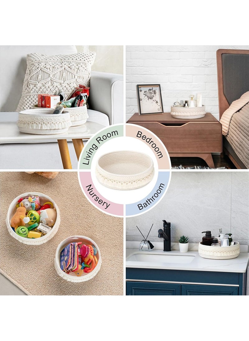لوبيتيز سلال ، سلال الهدايا ، سلال تخزين سطح المكتب ، الأبيض المنسوجة الحبل بوهيميا الرياح ، طول 28 سم / 11 بوصة ، 7.9cm / 3.1 بوصة عالية ، الجدول خلع الملابس ، غرفة المعيشة ، حمام - Image 3
