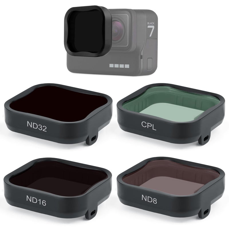 GEPULY 4 Pack Camera Lens Filter CPL ND8 ND16 ND32 Filter for Hero 5/Hero 6/Hero 7 Black, Neutral Density & Polarizing Lens Filter Kit Protector for GoPro 5 6 7 Black Accessories - Image 1