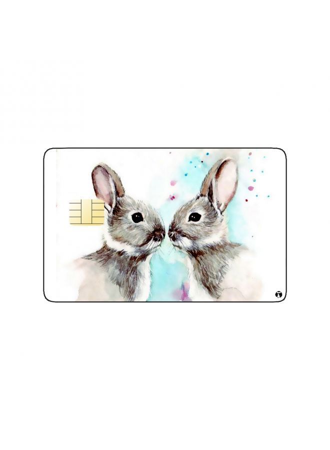 RKN PRINTED BANK CARD STICKER Cute Rabbits Drawing With Roses - Image 1