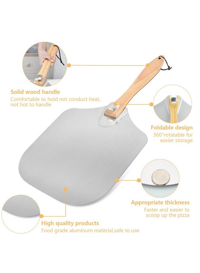 Luvan Aluminum Metal Pizza Peel With Foldable Wooden Handle - 12x14 Inch Paddle Spatula for Oven, Baking Homemade Pizza Bread - Image 3