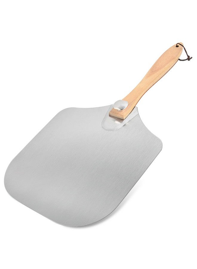 Luvan Aluminum Metal Pizza Peel With Foldable Wooden Handle - 12x14 Inch Paddle Spatula for Oven, Baking Homemade Pizza Bread - Image 1