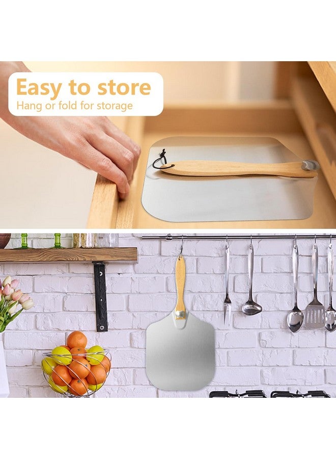 Luvan Aluminum Metal Pizza Peel With Foldable Wooden Handle - 12x14 Inch Paddle Spatula for Oven, Baking Homemade Pizza Bread - Image 4