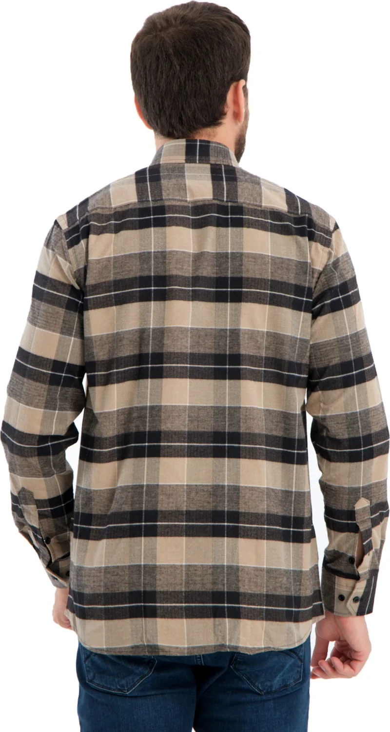 Varetta Men's Brown Black Checkered Winter Woolen Pocket Wide Cut Shirt