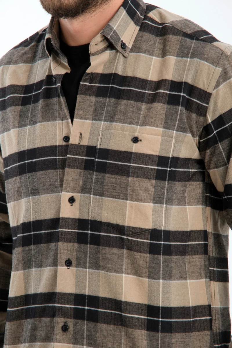 Varetta Men's Brown Black Checkered Winter Woolen Pocket Wide Cut Shirt