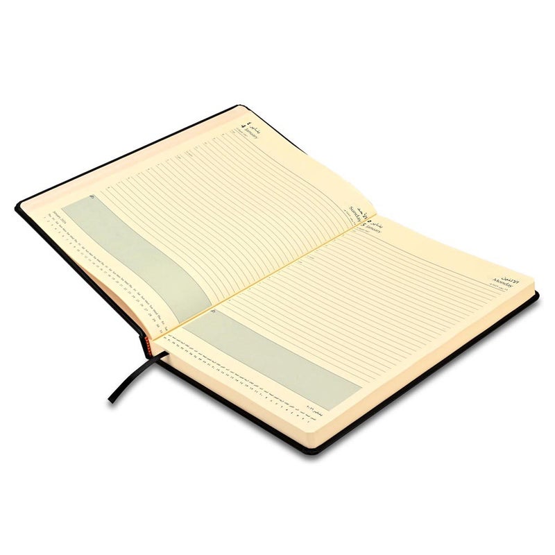 FIS 2026 A4 Diary, 210x297mm, 1 Side Padded Italian PU Cover Materials, Round Corners, 1 Day a Page Format, Arabic/English, 70gsm Italian Ivory Paper, Black Cover - FSDI45AE26BK - Image 3
