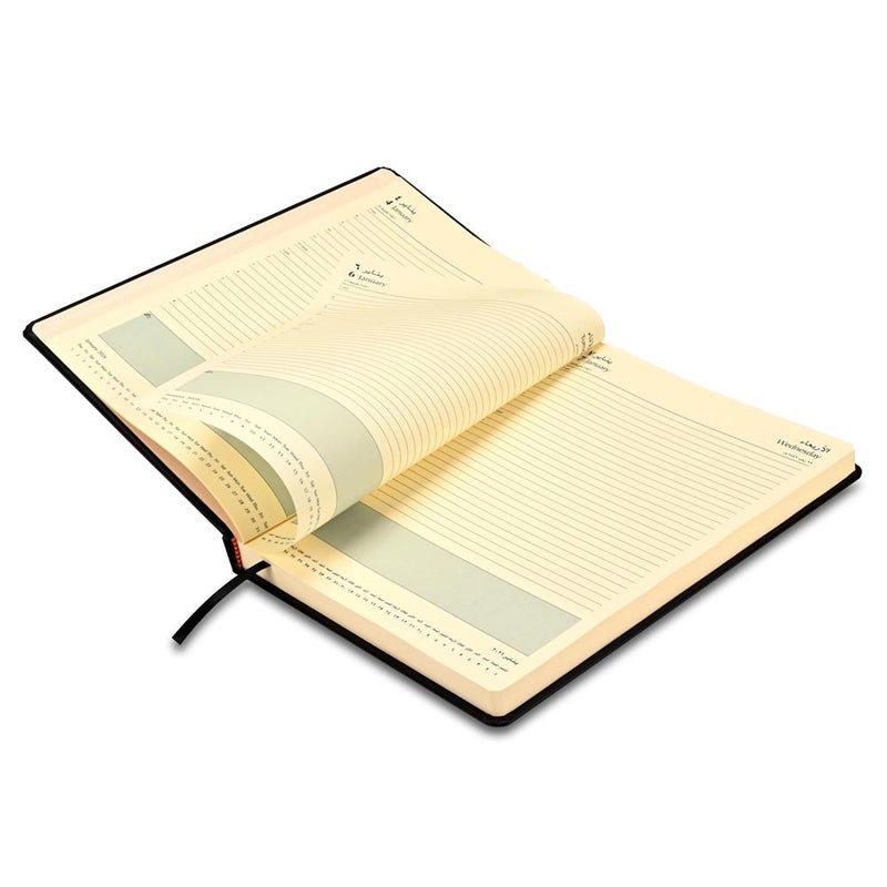 FIS 2026 A4 Diary, 210x297mm, 1 Side Padded Italian PU Cover Materials, Round Corners, 1 Day a Page Format, Arabic/English, 70gsm Italian Ivory Paper, Black Cover - FSDI45AE26BK - Image 4
