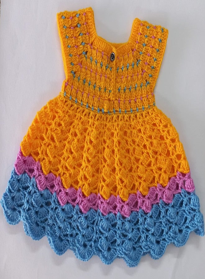 DORCHIS Baby Girl Dress for 0-6 Months - Woolen Frock for Baby Girl, Handmade with Crochet Yellow-Blue - Image 2