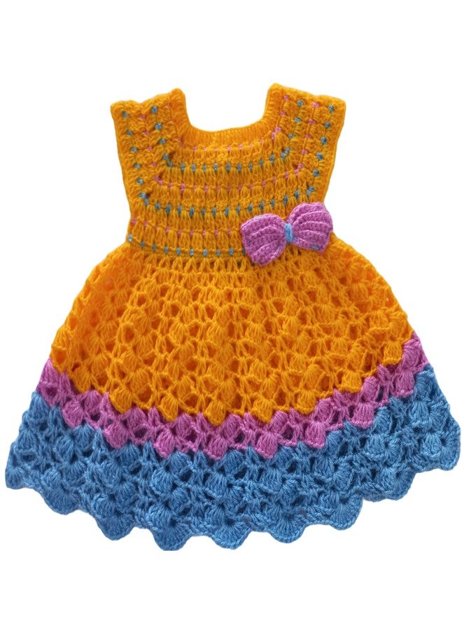 DORCHIS Baby Girl Dress for 0-6 Months - Woolen Frock for Baby Girl, Handmade with Crochet Yellow-Blue - Image 1
