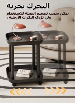 شو وو رف تخزين من طبقتين على العجلات، طاولة جانبية للأريكة المتنقلة مع صواني للمنزل، عربة مطبخ لغرفة المعيشة مع عجلات قابلة للقفل  - Image 4