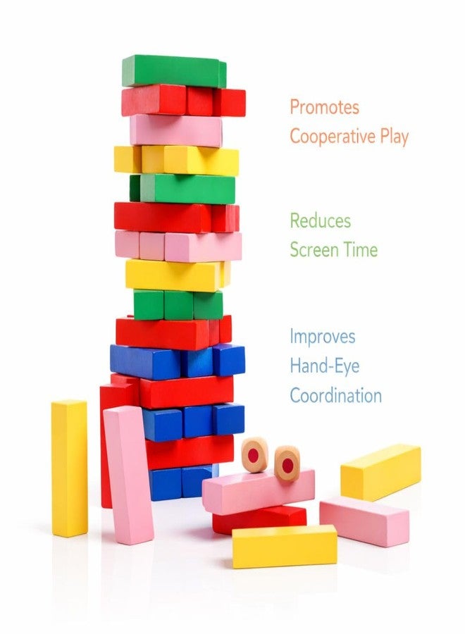 beebox Wooden Colorful Tumbling Tower Game 54 PCS - Balance Building Block Game | Educational Toy for Hand-Eye Coordination | Fun Party Game for Boys & Girls (Wooden Coloring blo) - Image 4