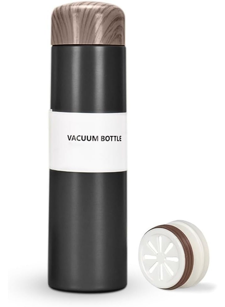 Thermal Water Bottle Vacuum Insulated Slim Stainless Steel Cup – Pocket Travel Mug with Wood Grain Design, Leak Proof & Portable for Outdoor Use (Black, 250, Milliliters) - Image 1