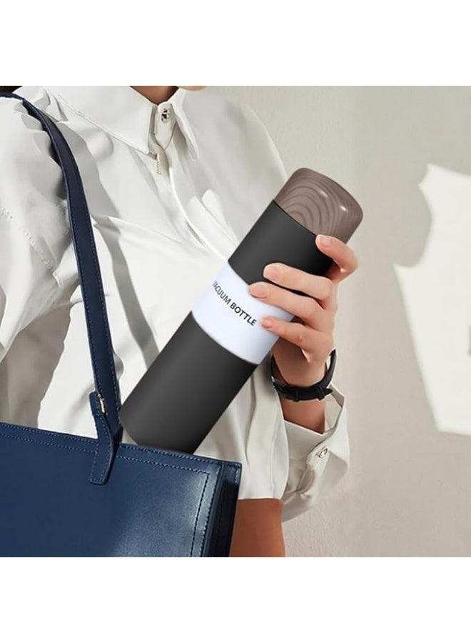 Thermal Water Bottle Vacuum Insulated Slim Stainless Steel Cup – Pocket Travel Mug with Wood Grain Design, Leak Proof & Portable for Outdoor Use (Black, 250, Milliliters) - Image 3