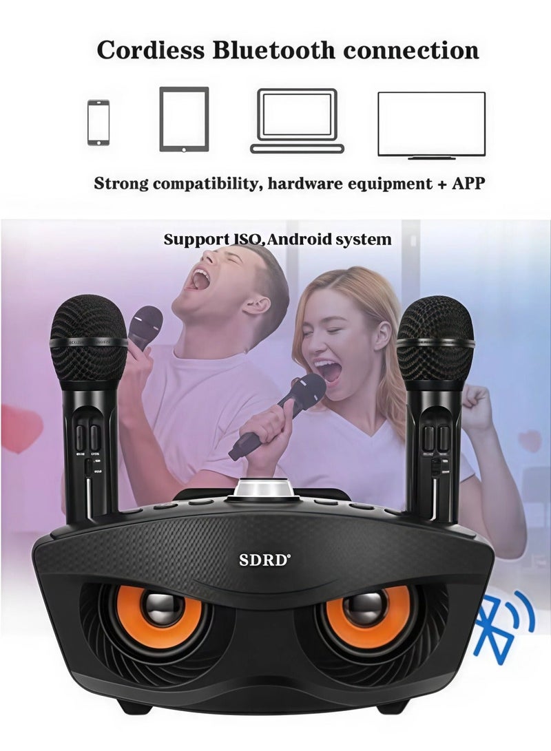 SDRD Portable Karaoke Machine with 2 Wireless Microphones Bluetooth 5.2 Speaker 20W DSP Stereo Sound 3000mAh Rechargeable Home KTV Party Outdoor Speaker USB - Image 2
