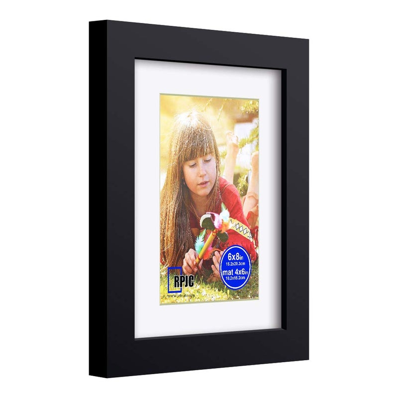 RPJC RPJC 6x8 inch Picture Frame Made of Solid Wood and High Definition Glass Display Pictures 4x6 with Mat or 6x8 Without Mat for Wall Mounting Photo Frame Black - Image 2