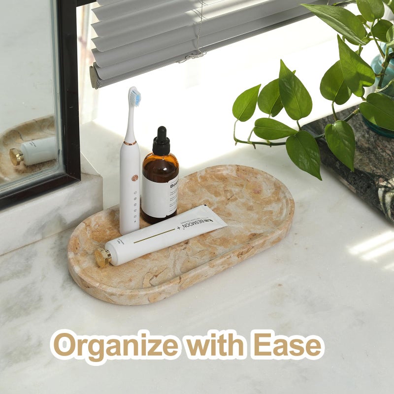 Koville Egypt Natural Marble Tray, 12"x6" Vanity Decorative Tray for Countertop Organizer, Catchall Tray for Perfume, Candles, Jewelry Dish - Image 5