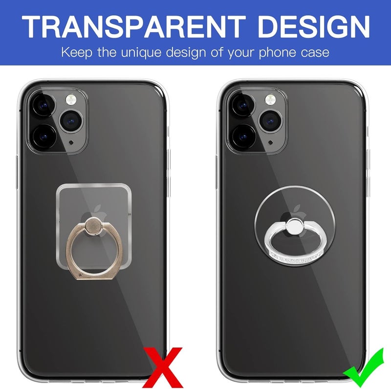 BeFunky Transparent Phone Ring Stand Holder Mobile Phone Ring Holder Finger Grip 360 Degree Rotation (Bling Silver Transparent Round) - Image 3
