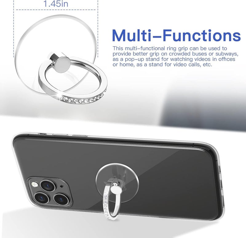 BeFunky Transparent Phone Ring Stand Holder Mobile Phone Ring Holder Finger Grip 360 Degree Rotation (Bling Silver Transparent Round) - Image 5