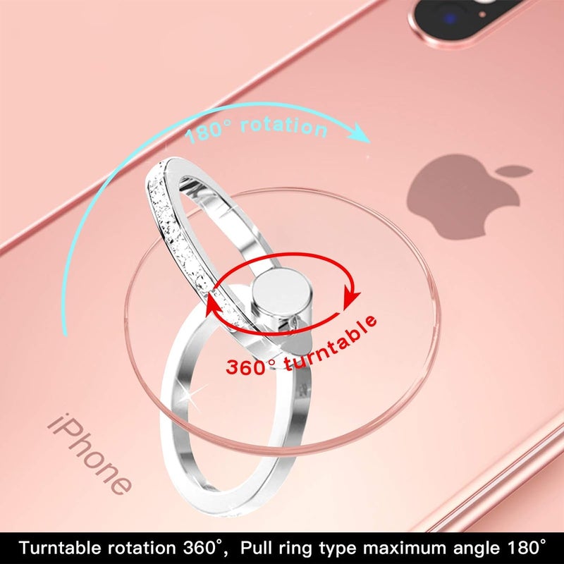BeFunky Transparent Phone Ring Stand Holder Mobile Phone Ring Holder Finger Grip 360 Degree Rotation (Bling Silver Transparent Round) - Image 2