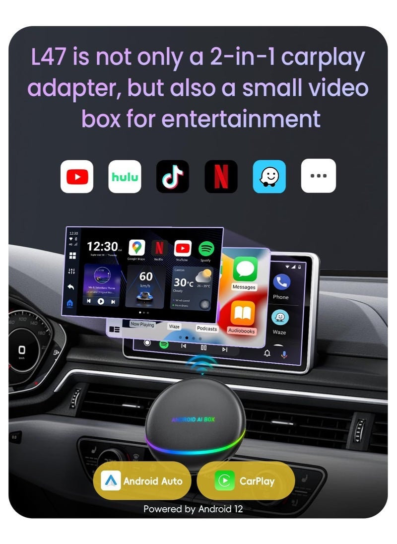 Vierex AI Box Carplay Box Streaming Device For Car 8+128GB Ai Magic Carplay Box with Split Screen & Integrated Navigation, Android 12, HDMI Output, Compatible with YouTube/Netflix/TIKTOK for Wired CarPlay Car - Image 1