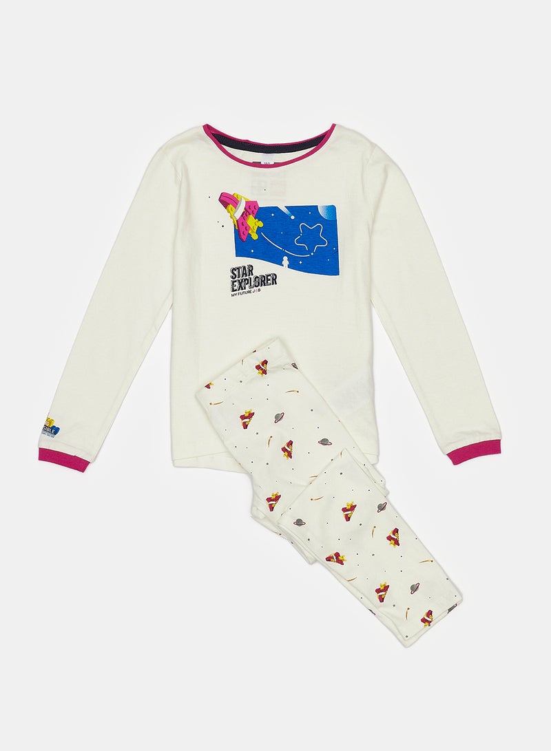 Okaidi White Pyjama Set for Girls - Image 1