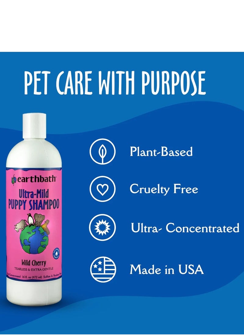 earthbath Ultra Mild Puppy Shampoo Wild Cherry Tearless And Extra Gentle Made In USA 472ml  - Image 2