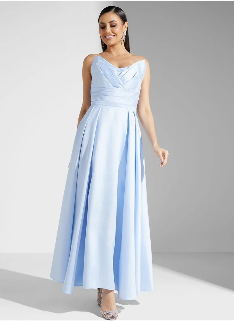 Akadia Fashion Draped Neck Tiered Dress