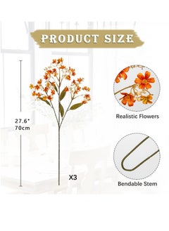 KASTWAVE 3 Pcs Orange Artificial Wildflowers - 27.6'' Long Stem Faux Flowers for Home Decor, Weddings, Parties, DIY Arrangements, Living Room, Bedroom & Kitchen  - Image 2
