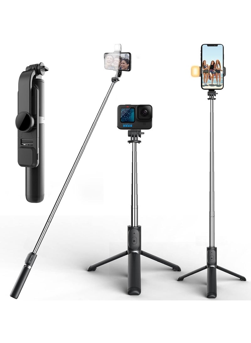 SUKILO Bluetooth Selfie Stick Tripod with Rechargeable Fill Light – 104cm Extendable Stand, Dimmable Lighting, Remote Control – for Vlogging, YouTube, GoPro & Smartphones - Image 1