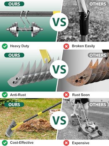 Feblomst Thatch Rake, 2-in-1 Lawns Manual Dethatcher with Adjustable Head, 70" Heavy Duty Metal Dethatching Rake Garden Tools, 19-Tooth Sharp Blade for Yard Dead Grass, Moss Removal, Soil Loosening - Image 4