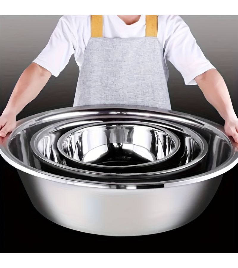 A 3 Piece Stainless Steel Mixing Bowl Set 7.87 10.24 14.17 Inch Dough Kneading Basin Baking Food Preparation Bright Surface Easy To Clean Dishwasher Safe - Image 1