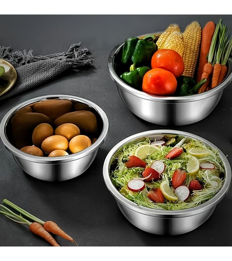 A 3 Piece Stainless Steel Mixing Bowl Set 7.87 10.24 14.17 Inch Dough Kneading Basin Baking Food Preparation Bright Surface Easy To Clean Dishwasher Safe - Image 5