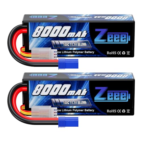 Zeee 11.1V Lipo Battery 3S 100C 8000mAh Hard Case Battery with EC5 Plug for 1/8 1/10 RC Car Model Truggy Buggy Team Associated(2 Pack) - Image 1